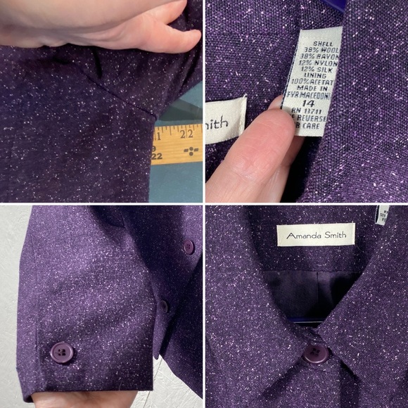 Amanda Smith women's wool blend button down jacket career wear dressy size 14 - Picture 2 of 3
